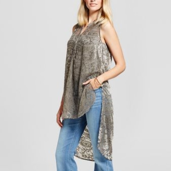 New KNOX ROSE Olive Velvet Burnout Tunic Top [E2] - Picture 7 of 8